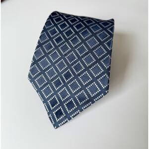 Charvet Place Vendôme Silk Tie Blue Geometric Squares Paris France 60” Long